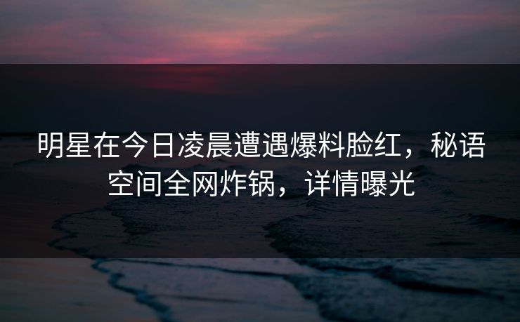 明星在今日凌晨遭遇爆料脸红，秘语空间全网炸锅，详情曝光